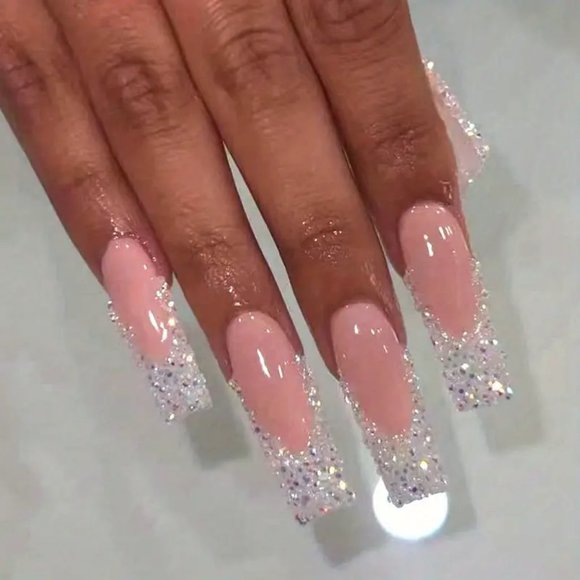 24pcs Sparkling Pink French Tip Fake Nails - Perfect For Everyday Glam - Picture 1 of 2